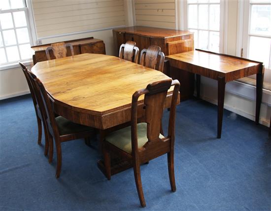 An Art Deco ten piece rosewood dining suite, dining table 6ft 3in.